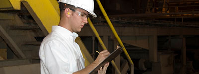 worker performing health and safety audit